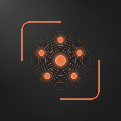 An abstract emblem: a cluster of glowing orange nodes inside two open corner marks.